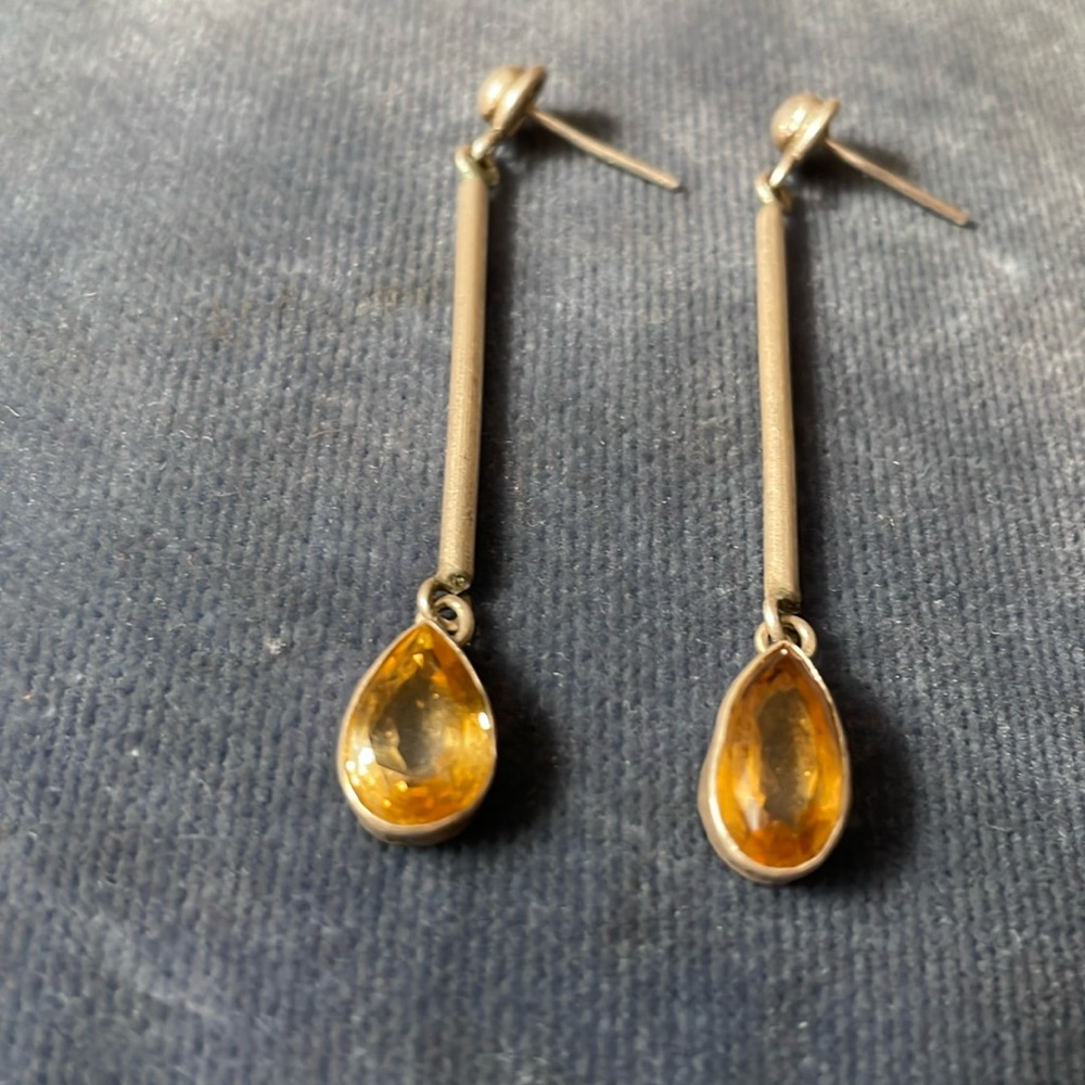 Citrine drop earrings sterling - Picture 2 of 3